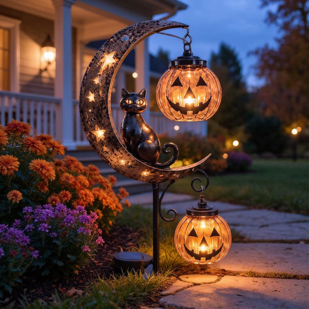 Halloween Solar Cat Moon Lantern With Pumpkin LED Glow🎃