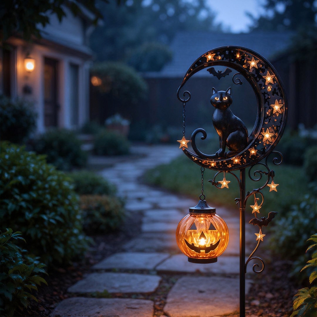 Halloween Solar Cat Moon Lantern With Pumpkin LED Glow🎃