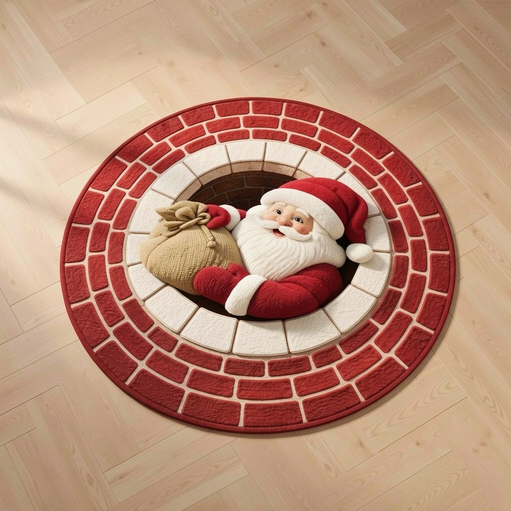 Santa's Gift Delivery 3D Illusion Round Rug - H735
