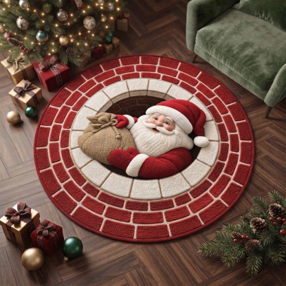 Santa's Gift Delivery 3D Illusion Round Rug - H735