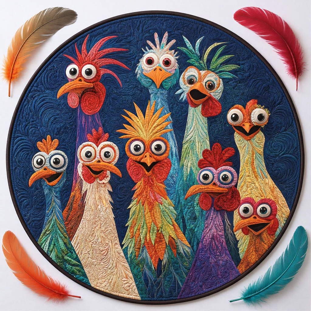 Whimsical Chickens Round Rug - H749