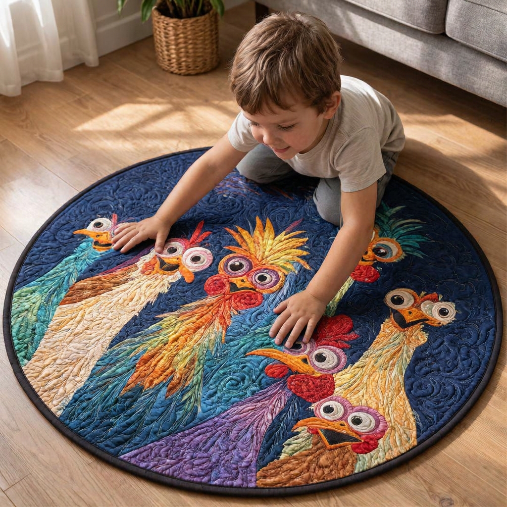 Whimsical Chickens Round Rug - H749