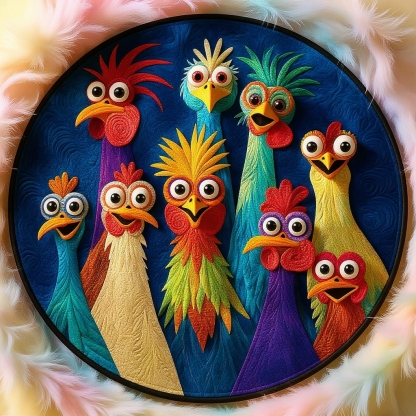 Whimsical Chickens Round Rug - H749