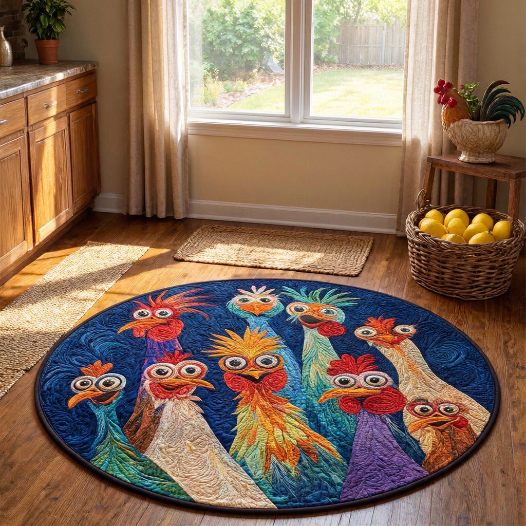 Whimsical Chickens Round Rug - H749