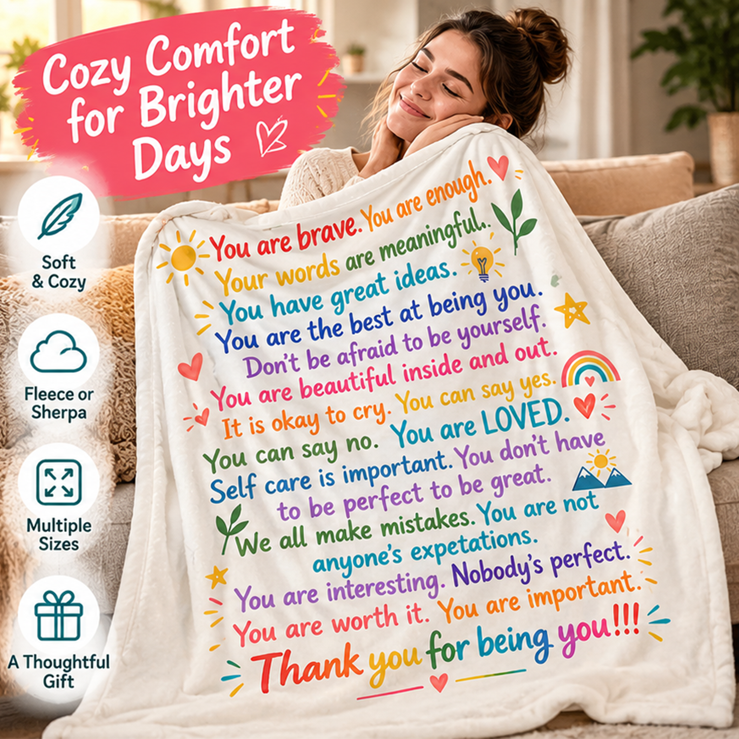 Inspirational Affirmation Blanket- J115 - Premium Blanket
