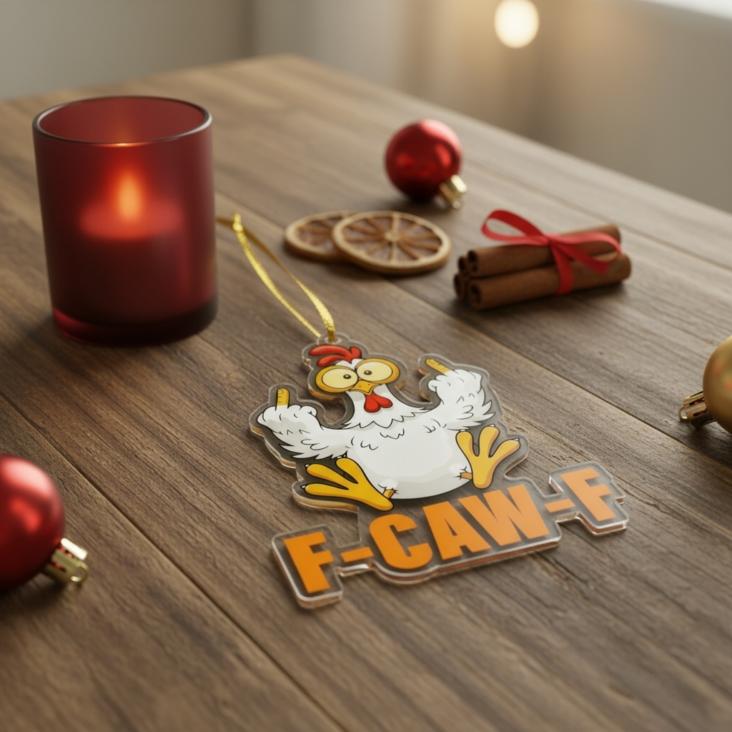 F-CAW-F Funny Chicken Christmas Ornament
