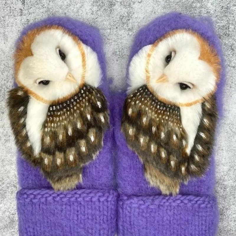 Hand Knitted Wool Nordic Mittens with Owls