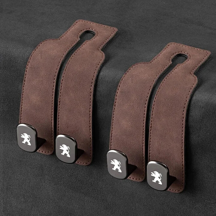 Twin Hook Leather Car Headrest Hangers