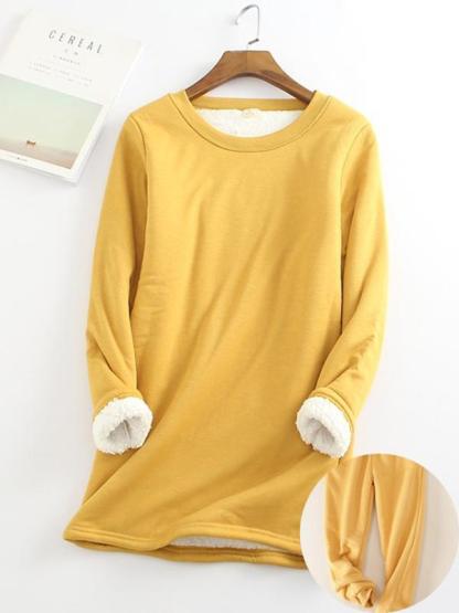 New Casual Cotton Round Neck Solid Sweatshirt & Pants Set