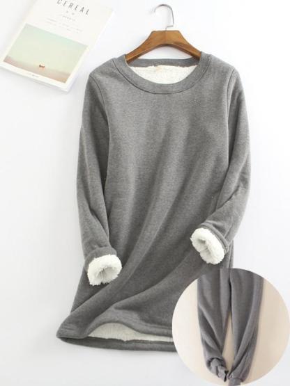 New Casual Cotton Round Neck Solid Sweatshirt & Pants Set