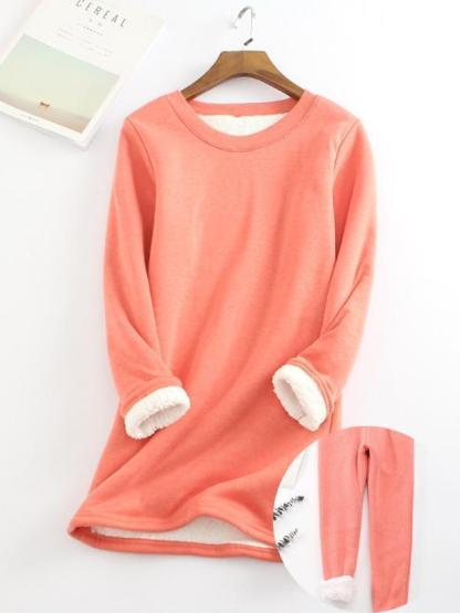 New Casual Cotton Round Neck Solid Sweatshirt & Pants Set