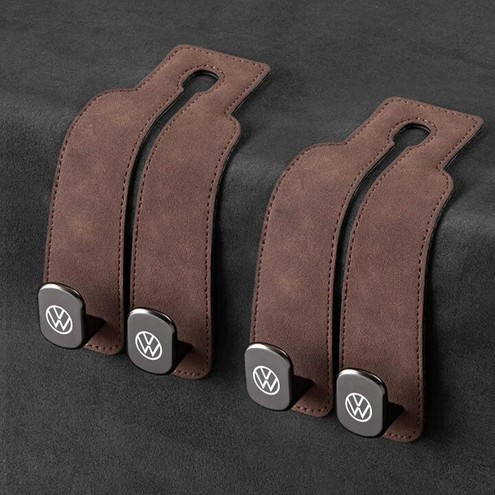 Twin Hook Leather Car Headrest Hangers