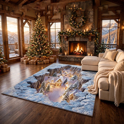 Winter Wonderland Snowy Village 3D Illusion Area Rug - H728