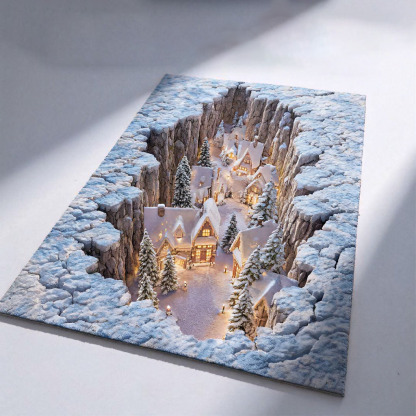 Winter Wonderland Snowy Village 3D Illusion Area Rug - H728