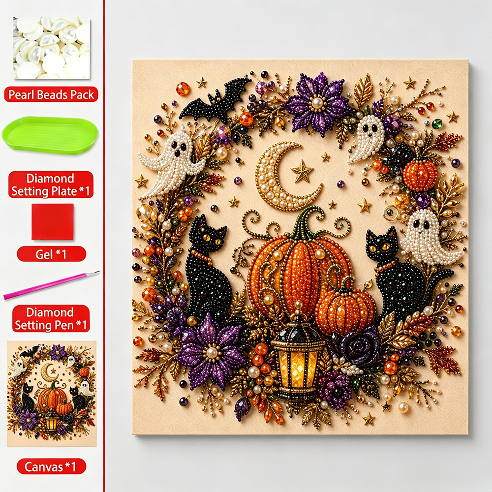 Halloween Pearl Art DIY Kit – Turn Tiny Pearls into Spooky-Cute Magic