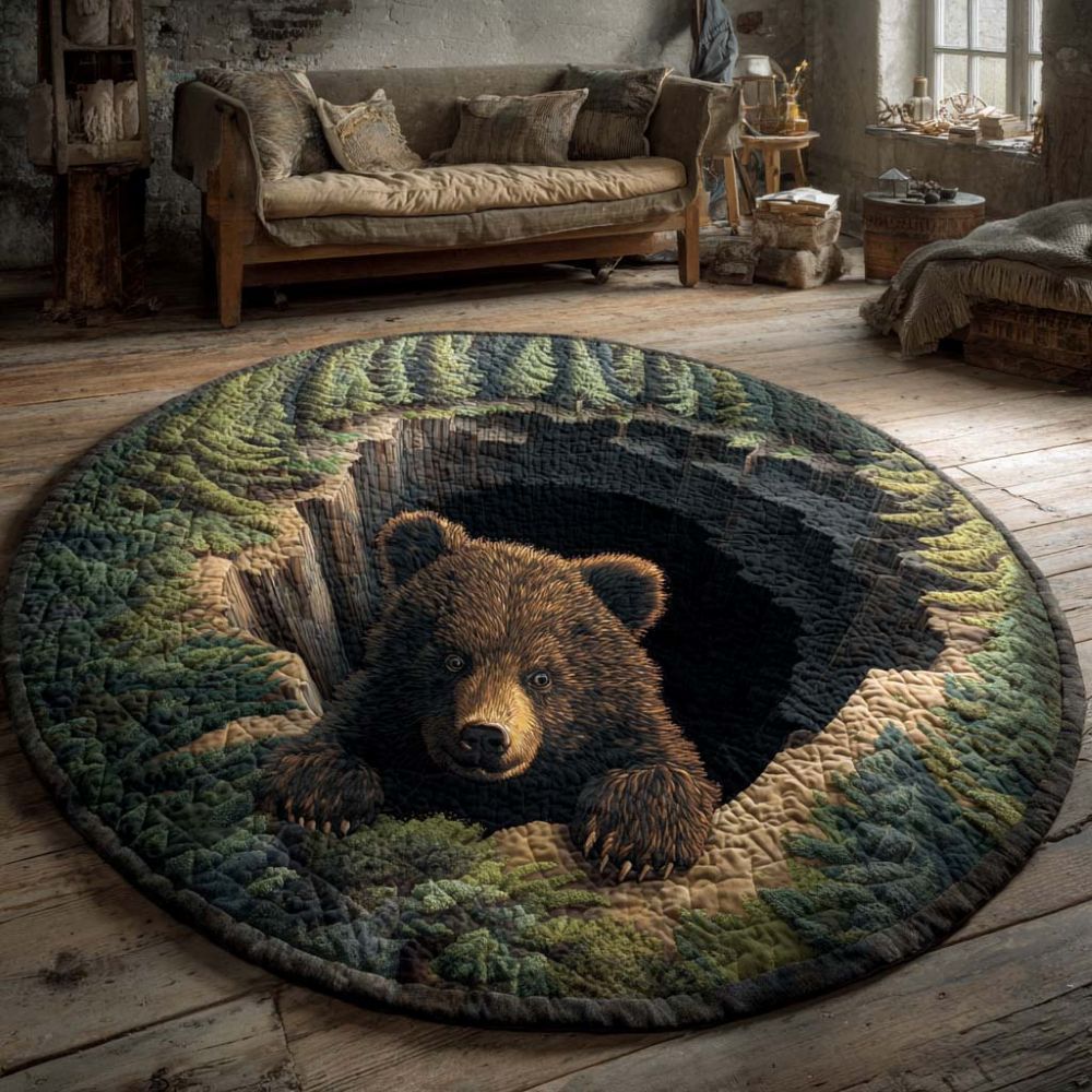 Bear Burrow - 3D Illusion Bear Round Rug - D542