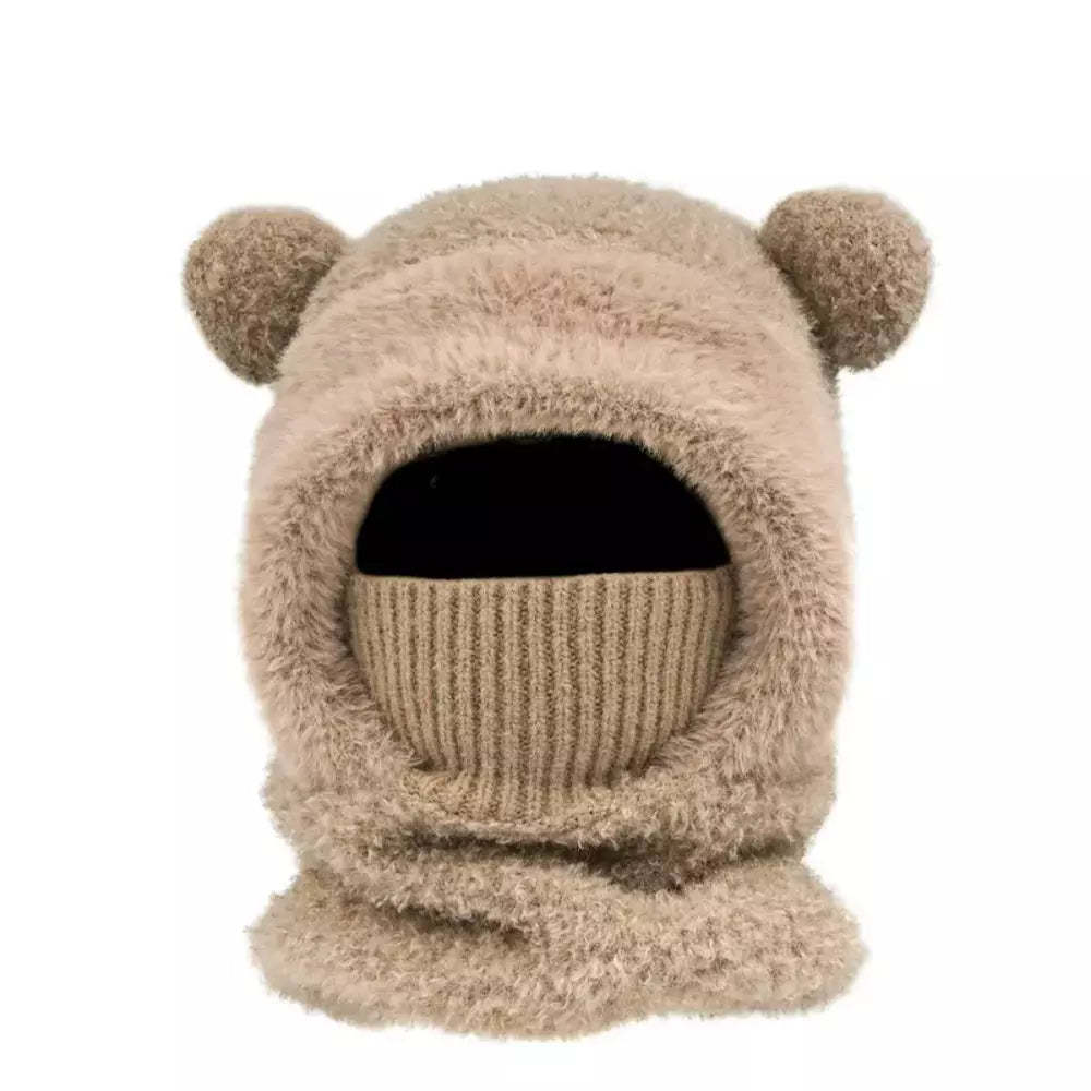 Brown bear ear knit winter hat
