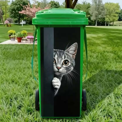 Cute cat trash can sticker with colourful cartoon design