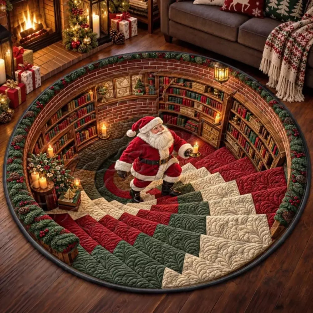Christmas quilted round rug with a festive family design