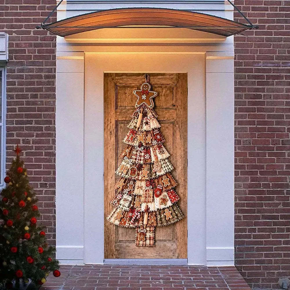 Close-up of the fabric texture on a quilted Christmas door cover