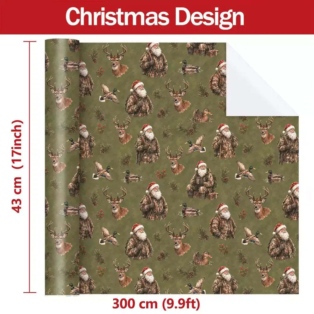 Rolled Christmas wrapping paper showing its printed design