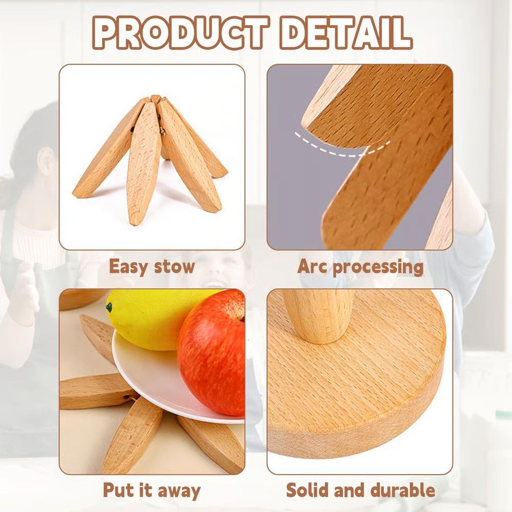 Natural Tree Trivet Set - 4 Wooden Trivets & 1 Stand Like a Christmas Tree