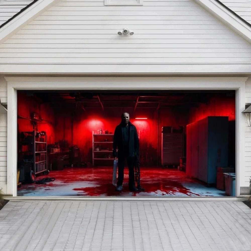 Masked Slasher Halloween Garage Door Cover D459