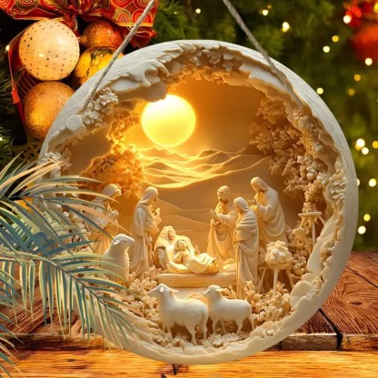 Classic Style The Holy Family Lamb 2D Christmas Nativity Hanging Ornaments