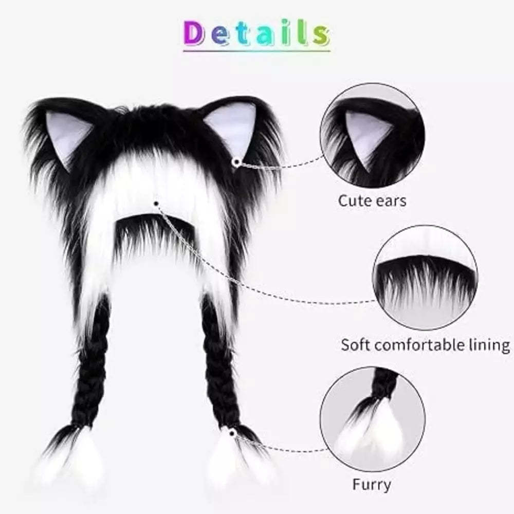 Close-up of the cat ear details on the plush hat