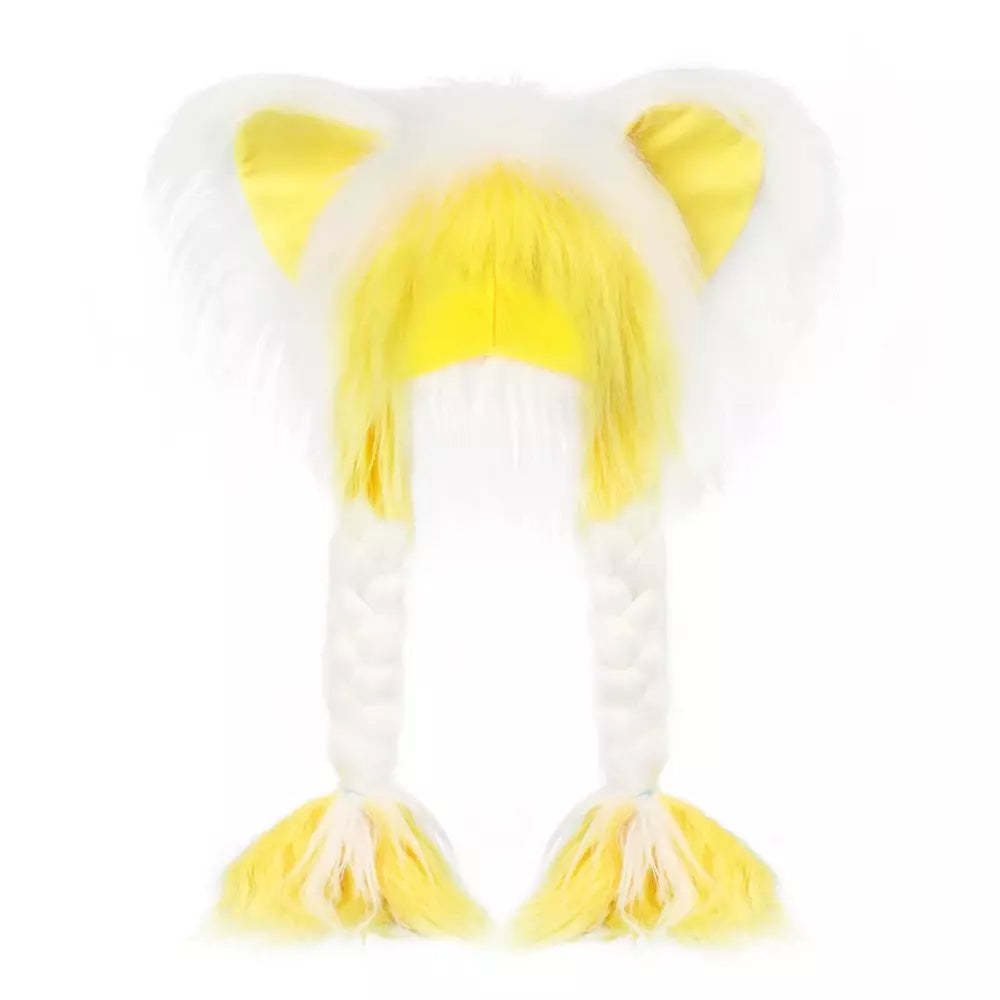 White yellow fluffy plush hat with cute cat ears