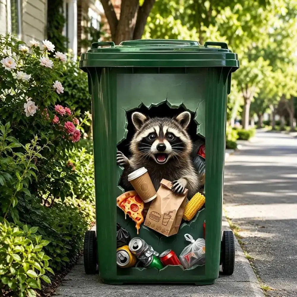 Creative Trash Can Sticker With Colourful Cartoon