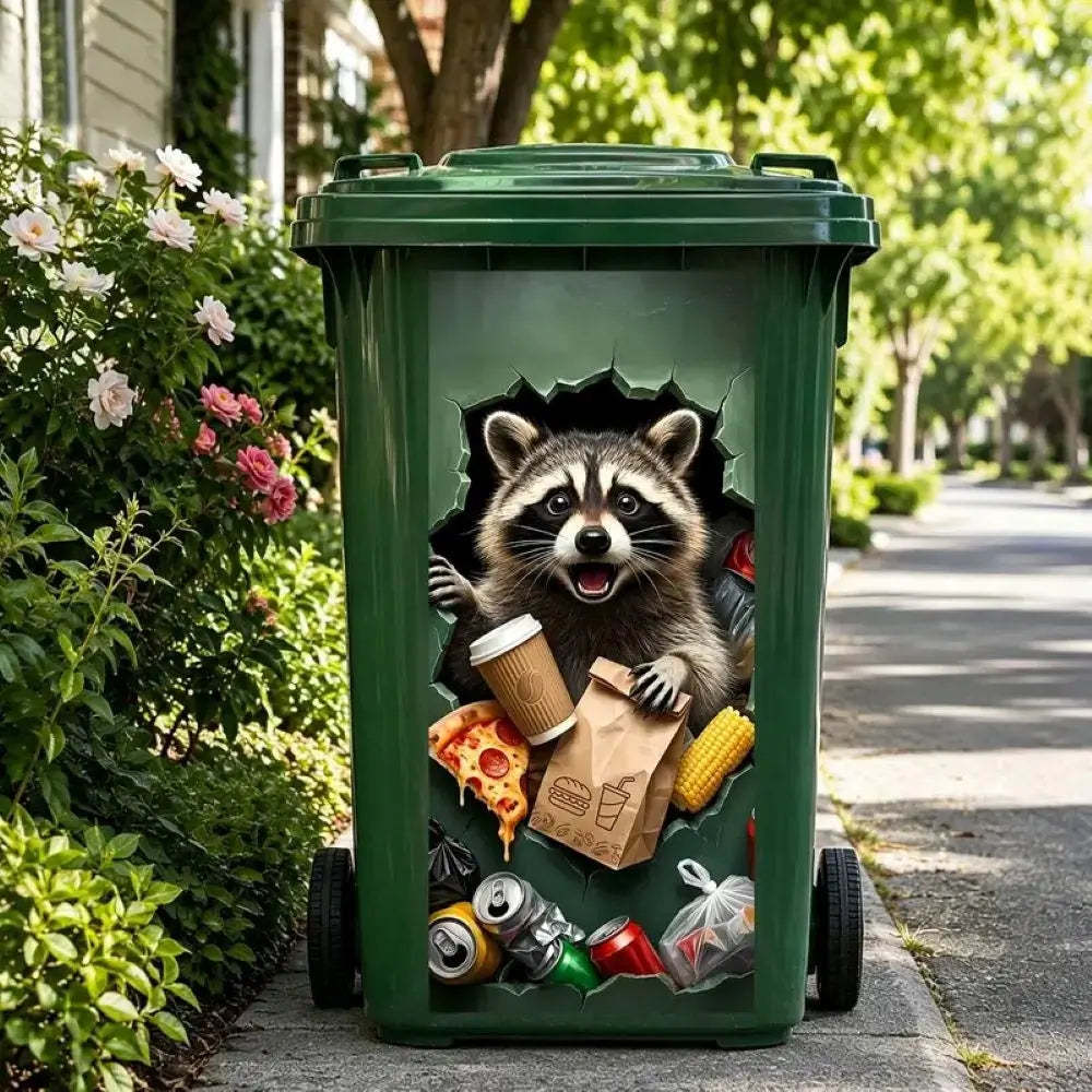 Creative Trash Can Sticker With Colourful Cartoon