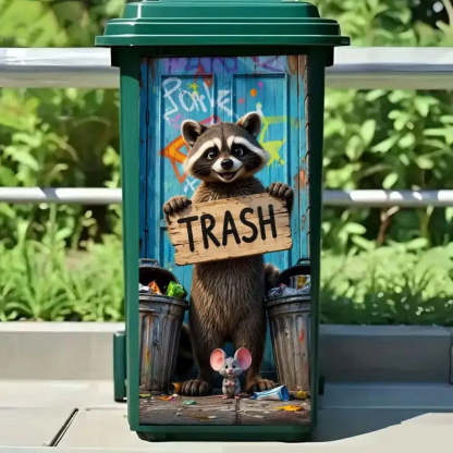 Creative Trash Can Sticker With Colourful Cartoon