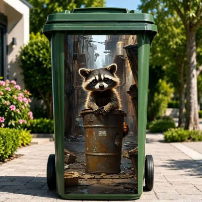 Creative Trash Can Sticker With Colourful Cartoon