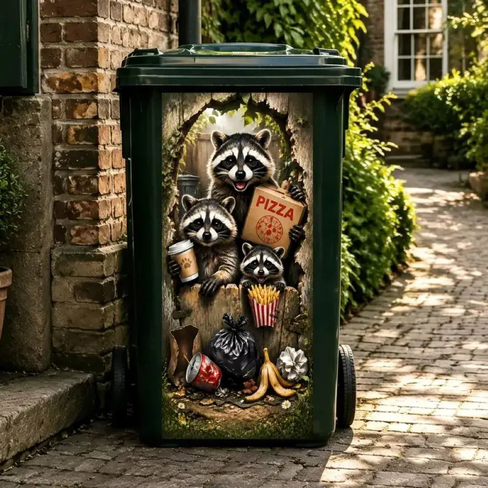 Creative Trash Can Sticker With Colourful Cartoon