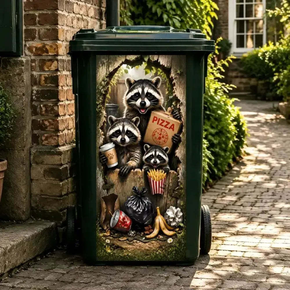 Creative Trash Can Sticker With Colourful Cartoon