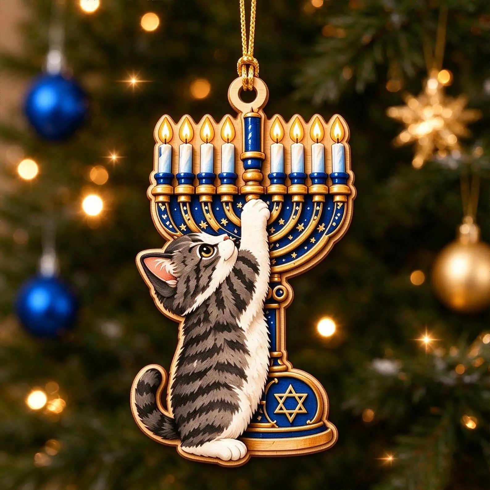 Hanukkah Cat Acrylic Ornament
