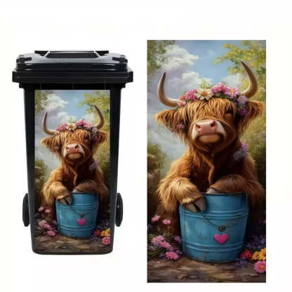 Highland cattle trash can sticker for outdoor bin decoration