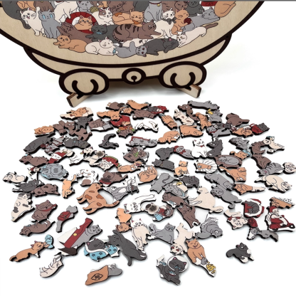 135-Piece Morandi-Colored Cat Shaped Wooden Jigsaw Puzzle