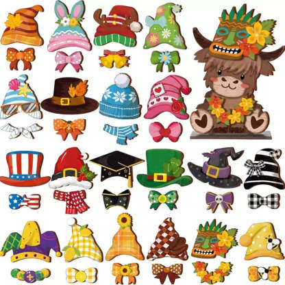 Wooden material detail of interchangeable animal desk decor