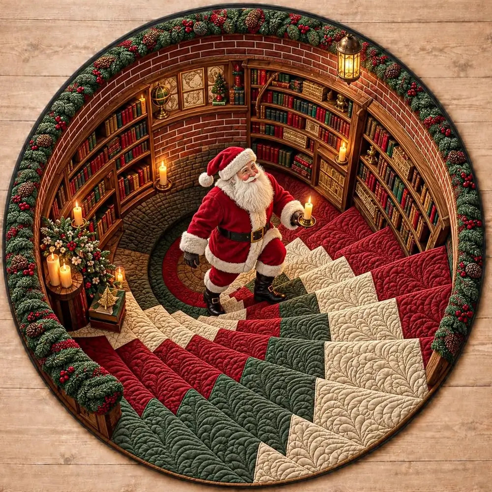Full view of the santa quilted round mat