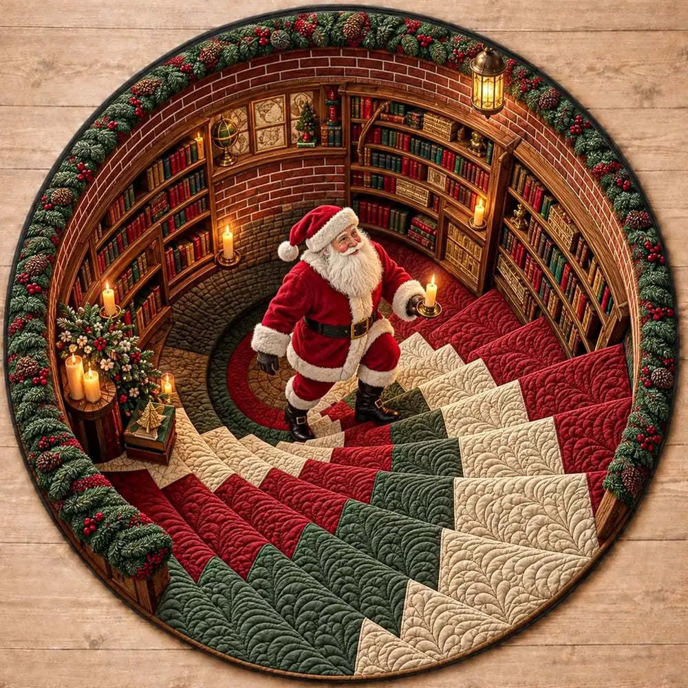 Full view of the santa quilted round mat