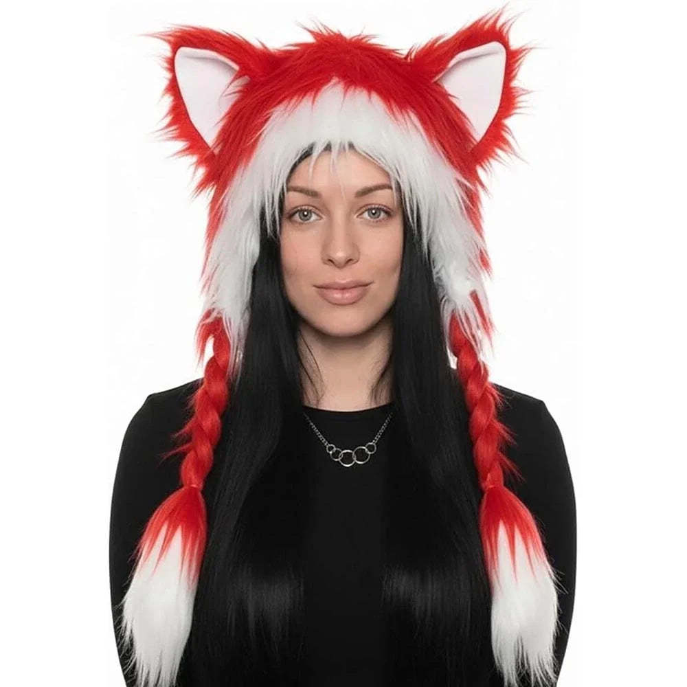 Close-up of the soft, fluffy texture of the cat ear hat