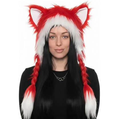 Close-up of the soft, fluffy texture of the cat ear hat
