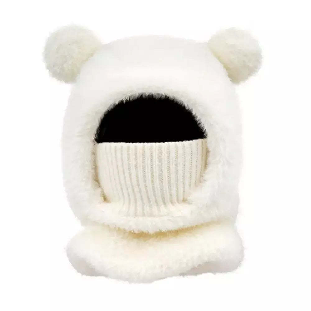 White bear ear knit winter hat