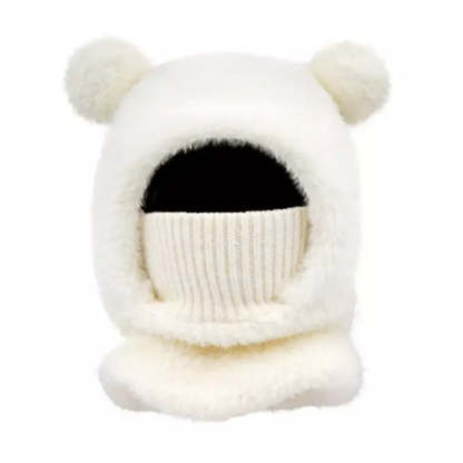 White bear ear knit winter hat