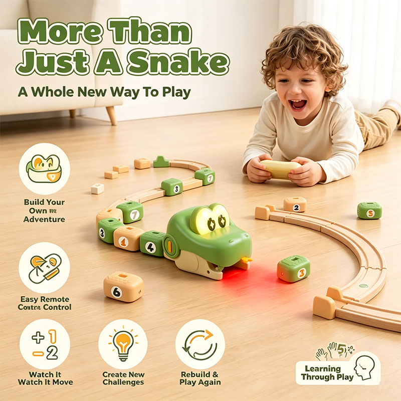 🐍🎁Remote Control Snake Toy with Magnetic Blocks