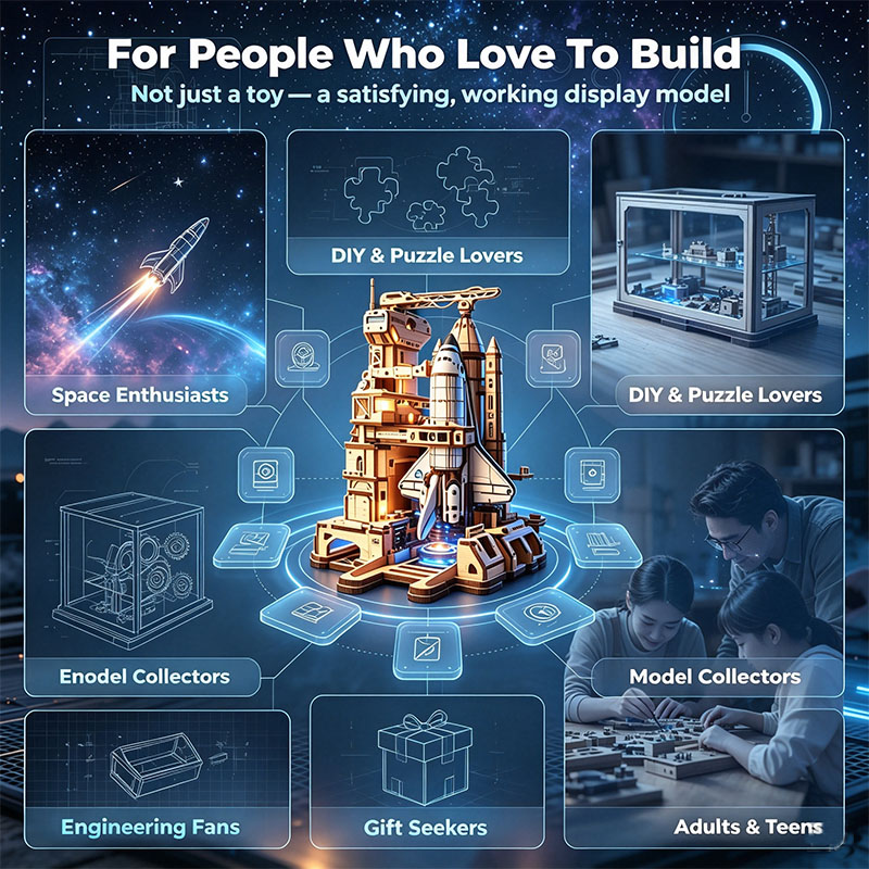 🚀3D Dynamic Wooden Puzzles Space Shuttle Launch Base with Motorized Lift, LED Light Effects