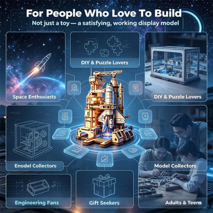 🚀3D Dynamic Wooden Puzzles Space Shuttle Launch Base with Motorized Lift, LED Light Effects