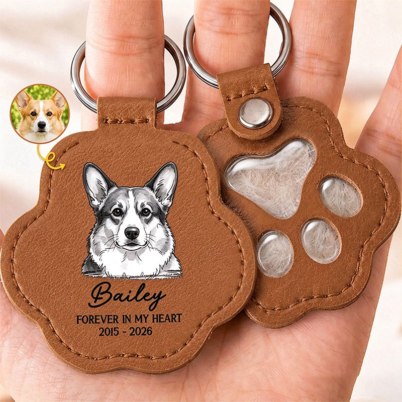 Custom Photo Leather Pet Hair Keychain